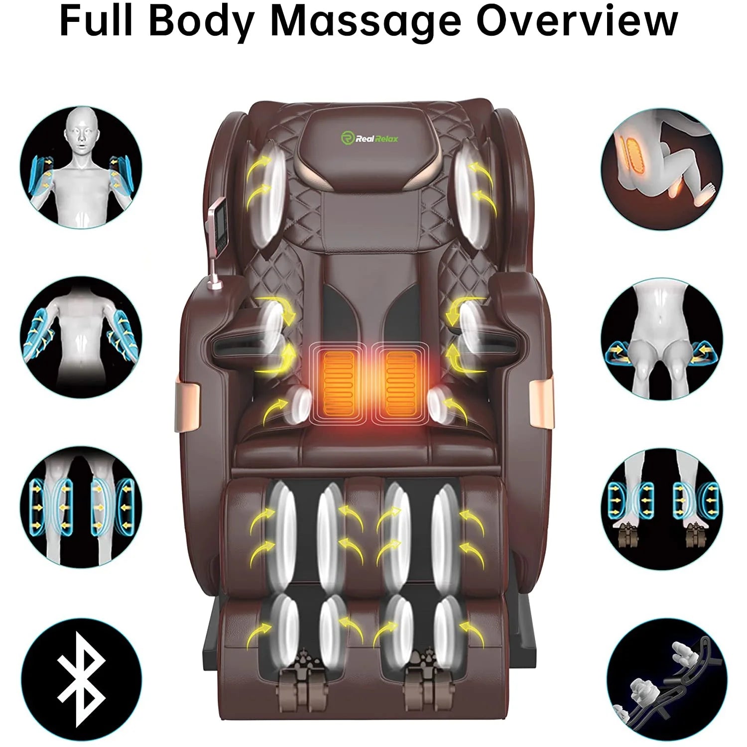 S Track Massage Chair, Full Body Zero Gravity Shiatsu Recliner with Smart Voice Controller, Brown