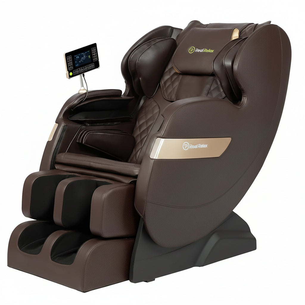 S Track Massage Chair, Full Body Zero Gravity Shiatsu Recliner with Smart Voice Controller, Brown